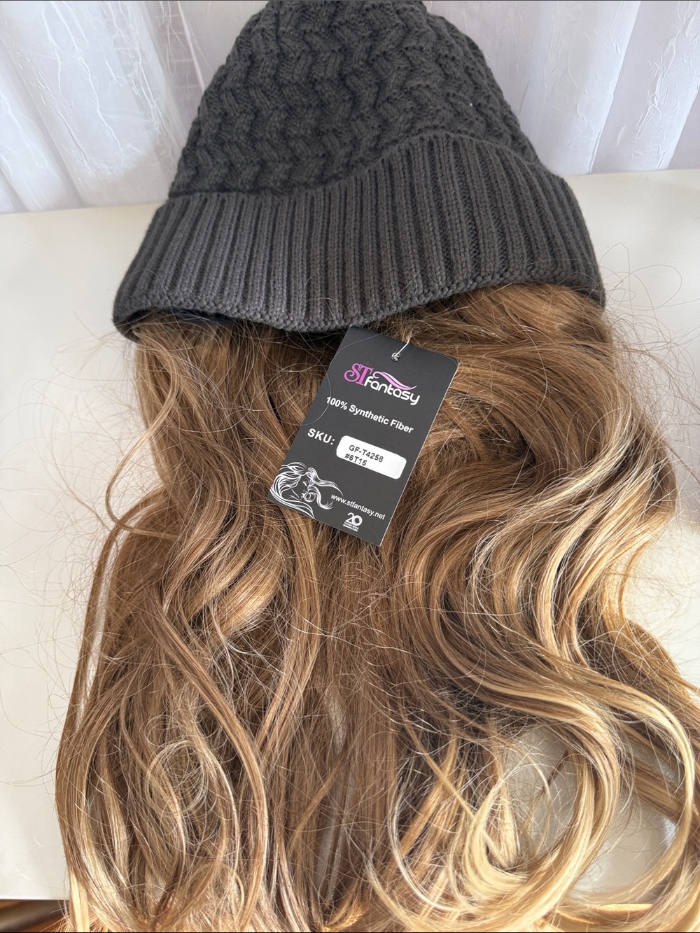 Wavy Synthetic Hair Wig  with hat attached - Light Brown Blend